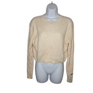 NAKED CASHMERE Ivory Ribbed Crewneck Crop Sweater Size S 100% Cashmere